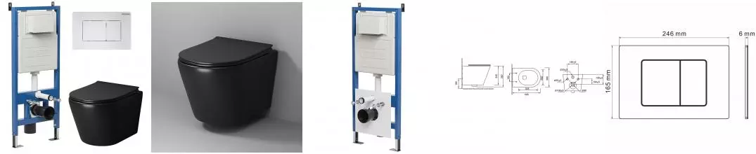 Комплект инсталляция с унитазом, крышкой и кнопкой смыва «Grossman» 97.4478BMS.04.01M безободковый чёрный матовый