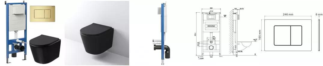 Комплект инсталляция с унитазом, крышкой и кнопкой смыва «Grossman» 97.4477BMSQ.04.32M безободковый черный матовый