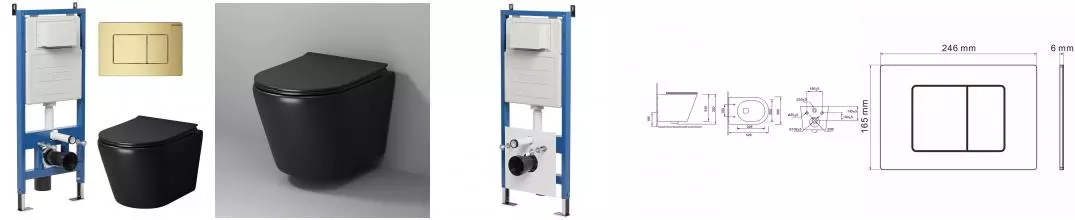 Комплект инсталляция с унитазом, крышкой и кнопкой смыва «Grossman» 97.4478BMS.04.32M безободковый черный матовый