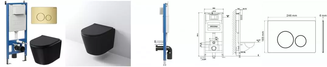 Комплект инсталляция с унитазом, крышкой и кнопкой смыва «Grossman» 97.4477BMSQ.05.32M безободковый чёрный матовый