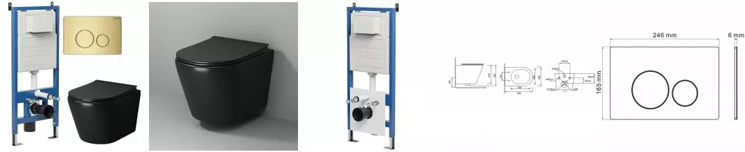 Комплект инсталляция с унитазом, крышкой и кнопкой смыва «Grossman» 97.4478BMS.05.32M безободковый чёрный матовый