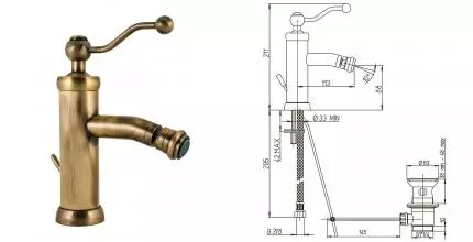 Уценка, Смеситель для биде «Paini» Duomo 88F33062SKM с донным клапаном старая бронза