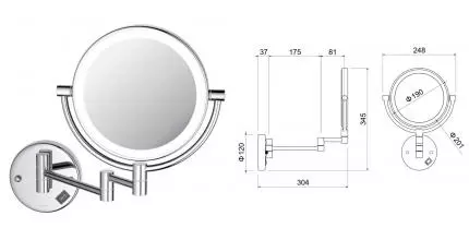 Косметическое зеркало «Акватек» AQ4912CR на стену хром