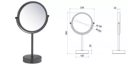 Косметическое зеркало «Акватек» AQ4914MB на стол чёрное матовое