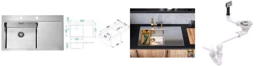 Мойка для кухни «Alveus» Pure 50L new KMB-90 86/53 нержавеющая сталь нержавеющая сталь левая