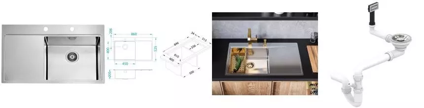 Мойка для кухни «Alveus» Pure 50R new KMB-90 86/53 нержавеющая сталь нержавеющая сталь правая