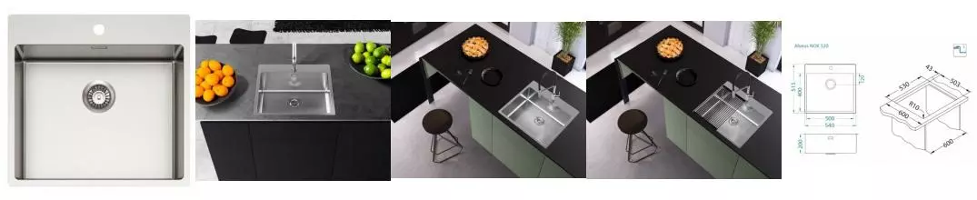 Мойка для кухни «Alveus» Nox 120 54/52 с интегрированным сифоном нержавеющая сталь брашированная сталь