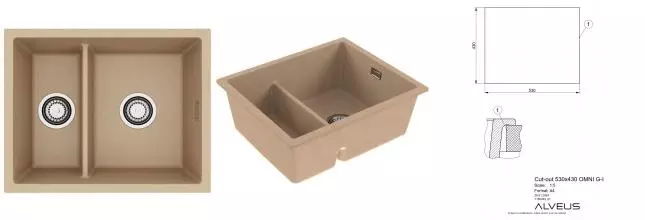 Мойка для кухни «Alveus» Omni 50 55/45 искусственный камень Beige-55 Мойка для кухни «Alveus» Omni 50 55/45 искусственный камень Beige-55