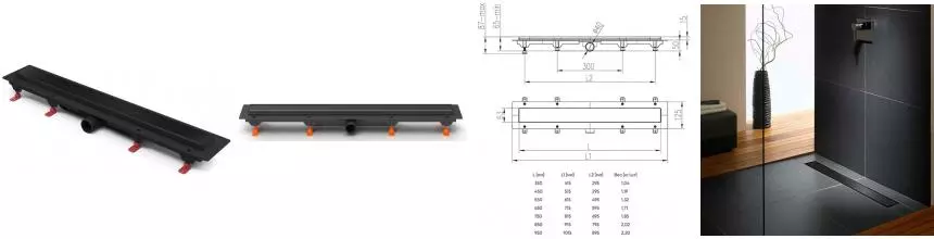 Душевой лоток «Azario» Klasik AZ CH 85/40 KC боковой выпуск чёрный Душевой лоток «Azario» Klasik AZ CH 85/40 KC боковой выпуск чёрный