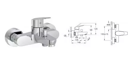 Смеситель для ванны «Vitra» Flow Round A43057EXP хром