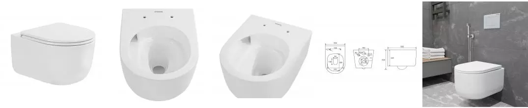 Подвесной унитаз безободковый «Charus» Elmo EWC700-129W белый с сиденьем дюропласт с микролифтом белое Подвесной унитаз безободковый «Charus» Elmo EWC700-129W белый с сиденьем дюропласт с микролифтом белое