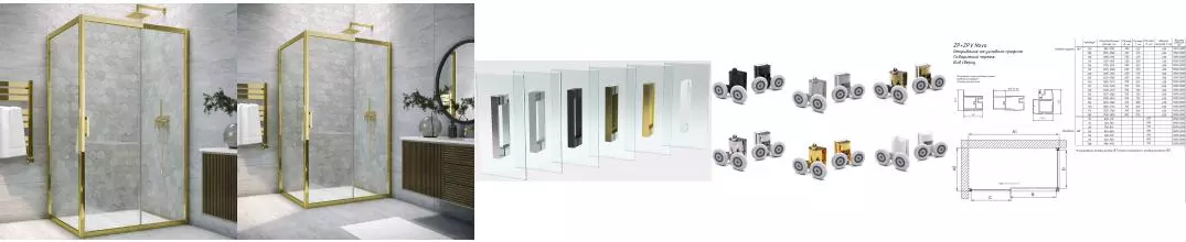 Душевой угол-ограждение «Vegas Glass» ZP+ZPV TUR NOVO h1900 100/75 прозрачный/золото без поддона универсальный