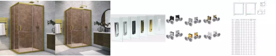 Душевой угол-ограждение «Vegas Glass» ZA-F Novo h2000 80/70 бронза/золото матовое без поддона универсальный