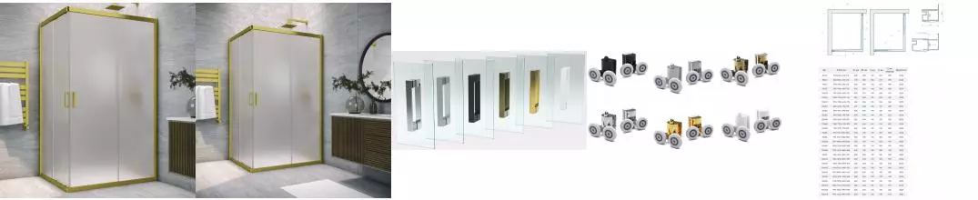 Душевой угол-ограждение «Vegas Glass» ZA-F Novo h2000 90/70 сатин/золото матовое без поддона универсальный