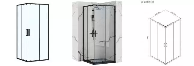 Душевой угол-ограждение «Loranto» Neo CS-21809В 100/100 квадратный прозрачный/чёрный без поддона Душевой угол-ограждение «Loranto» Neo CS-21809В 100/100 квадратный прозрачный/чёрный без поддона