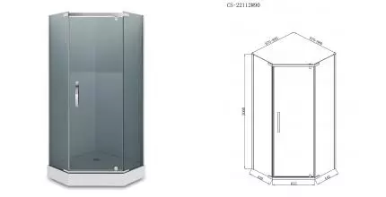 Душевой угол-ограждение «Loranto» Neo CS-22112 90/90 многоугольный серый/серебро без поддона универсальный