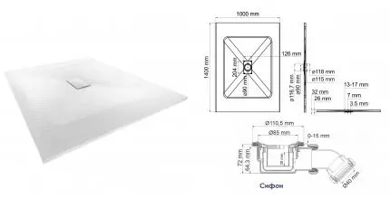 Душевой поддон «WasserKRAFT» Main 41T37 140/100 низкий стеклопластик прямоугольный белый