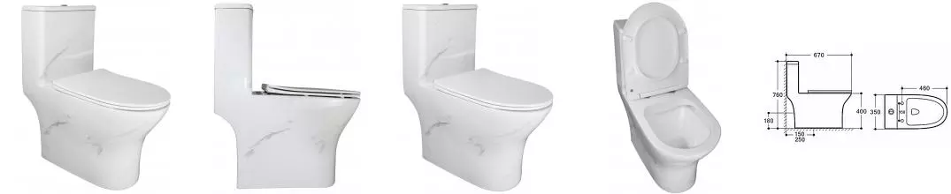 Унитаз компакт безободковый «Azario» Terni AZ-8618M мрамор с сиденьем дюропласт с микролифтом белое