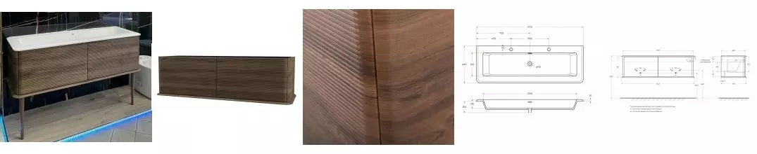 Тумба с раковиной «Cezares» Idra 144 (Solid surface 141/49) подвесная Noce