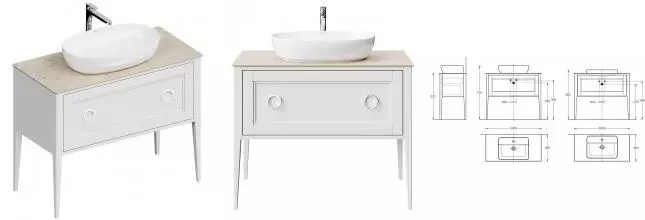 Тумба с раковиной «Kerama Marazzi» Plaza Classic Neo 100 с 2 ящиками (Plaza 60/38) белая матовая