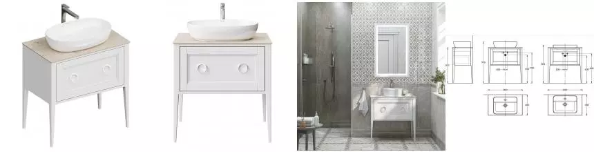 Тумба с раковиной «Kerama Marazzi» Plaza Classic Neo 80 с 2 ящиками (Plaza 60/38) белая матовая