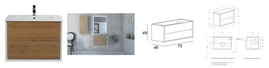 Тумба с раковиной «Cezares» Bellagio 70 (71/46) подвесная Rovere tabacco Тумба с раковиной «Cezares» Bellagio 70 (71/46) подвесная Rovere tabacco