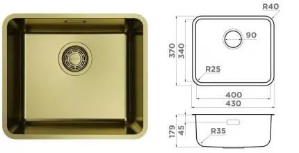 Мойка для кухни «Omoikiri» Omi 43-U/I-LG Ultra Mini 43/37 нержавеющая сталь светлое золото
