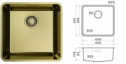 Мойка для кухни «Omoikiri» Omi 43-U/I-LG Ultra 43/42 нержавеющая сталь светлое золото