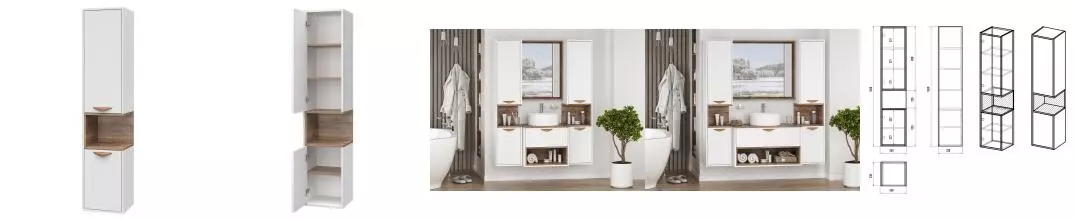 Пенал «Brevita» Bergen 35 подвесной белый матовая эмаль/дуб Галифакс олово левый