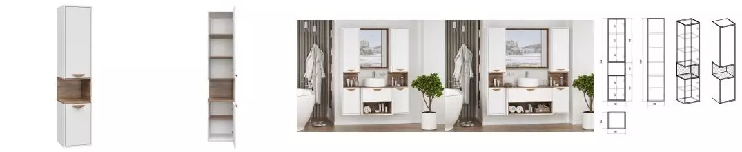 Пенал «Brevita» Bergen 35 подвесной белый матовая эмаль/дуб Галифакс олово правый