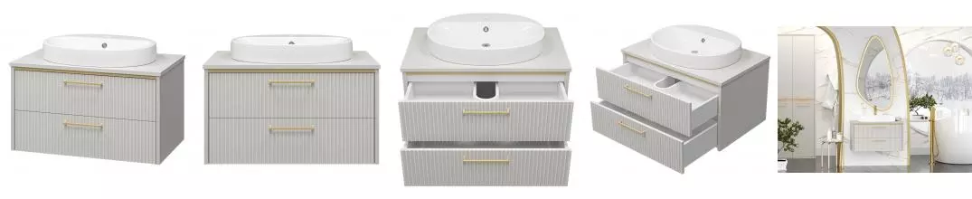 Тумба с раковиной «Brevita» Elche 80 (Doppia 65) подвесная серый кашемир/золото Тумба с раковиной «Brevita» Elche 80 (Doppia 65) подвесная серый кашемир/золото