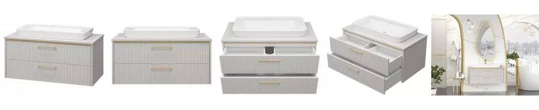 Тумба с раковиной «Brevita» Elche 100 (Doppio 80) подвесная серый кашемир/золото Тумба с раковиной «Brevita» Elche 100 (Doppio 80) подвесная серый кашемир/золото