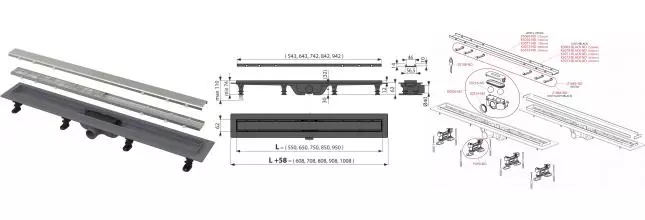 Душевой лоток «AlcaPlast» Simple APZ19-650 боковой выпуск под плитку 