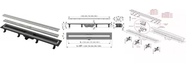 Душевой лоток «AlcaPlast» Simple APZ20-950 боковой выпуск под плитку 