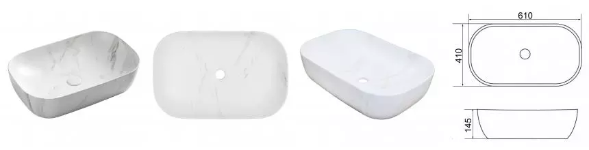 Раковина «Azario» 61/41 AZ-2143-P-M831 фаянсовая светлый мрамор