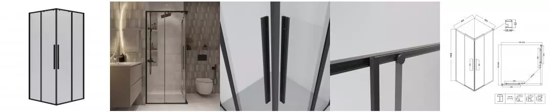 Душевой угол-ограждение «Niagara» Nova NG-6822-34 BLACK 80/80 квадратный прозрачный/чёрный матовый без поддона Душевой угол-ограждение «Niagara» Nova NG-6822-34 BLACK 80/80 квадратный прозрачный/чёрный матовый без поддона