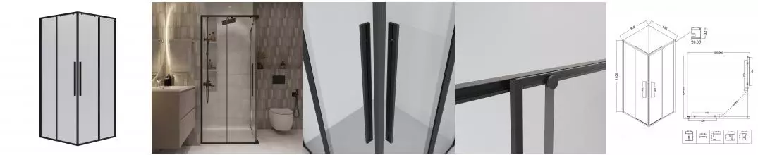 Душевой угол-ограждение «Niagara» Nova NG-6823-34 BLACK 90/90 квадратный прозрачный/чёрный матовый без поддона Душевой угол-ограждение «Niagara» Nova NG-6823-34 BLACK 90/90 квадратный прозрачный/чёрный матовый без поддона