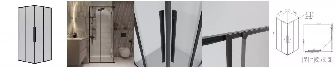 Душевой угол-ограждение «Niagara» Nova NG-6824-34 BLACK 100/100 квадратный прозрачный/чёрный матовый без поддона Душевой угол-ограждение «Niagara» Nova NG-6824-34 BLACK 100/100 квадратный прозрачный/чёрный матовый без поддона