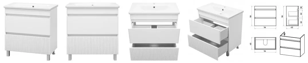 Тумба с раковиной «Misty» Мира 80 (Soft 80) белая