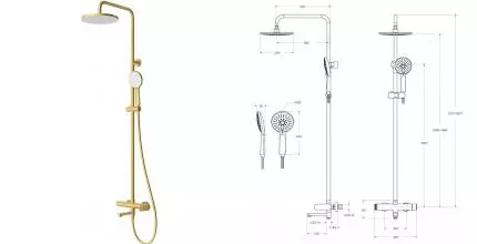 Душевая система «Cezares» STYLUS-CVD-BORO брашированное золото Душевая система «Cezares» STYLUS-CVD-BORO брашированное золото