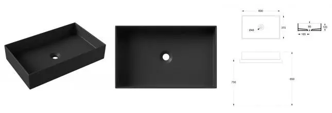 Раковина «Alice» Hide 60/37 фаянсовая черный матовый