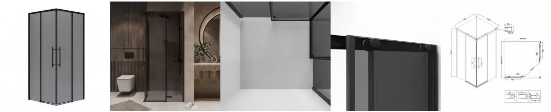 Душевой угол-ограждение «Niagara» Nova NG-2829-34 BLACK 90/90 квадратный тонированный/матовый чёрный без поддона универсальный Душевой угол-ограждение «Niagara» Nova NG-2829-34 BLACK 90/90 квадратный тонированный/матовый чёрный без поддона универсальный