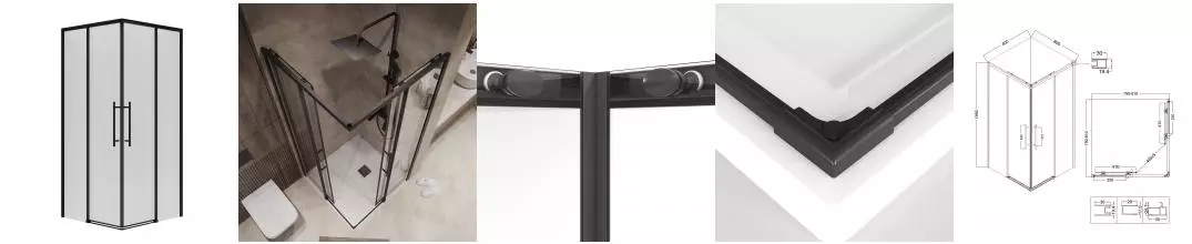 Душевой угол-ограждение «Niagara» Nova NG-6828-34 BLACK 80/80 квадратный прозрачный/чёрный матовый без поддона универсальный Душевой угол-ограждение «Niagara» Nova NG-6828-34 BLACK 80/80 квадратный прозрачный/чёрный матовый без поддона универсальный