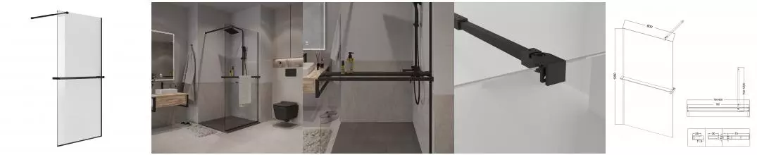 Душевая перегородка «Niagara» Nova NG-670-80 ВLACK 80/195 прозрачная/матовая чёрная универсальная Душевая перегородка «Niagara» Nova NG-670-80 ВLACK 80/195 прозрачная/матовая чёрная универсальная