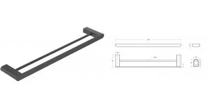 Полотенцедержатель двойной «Cezares» STYLUS-THD-60-NOP на стену чёрный матовый