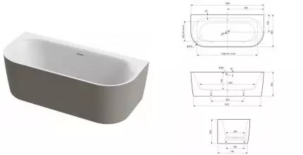 Ванна акриловая «Cezares» Metauro INT Wall 180/80 с каркасом с сифоном белая матовая/серая матовая Ванна акриловая «Cezares» Metauro INT Wall 180/80 с каркасом с сифоном белая матовая/серая матовая