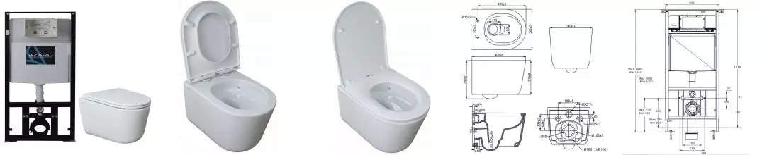 Комплект инсталляция с унитазом и крышкой «Azario» AZ-8010-1000+LY1100R безободковый белый