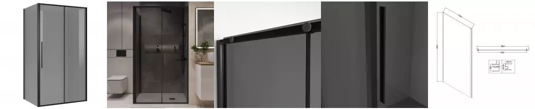 Душевой угол-ограждение «Niagara» Nova NG-85-12TB-TB100-34 120/100 тонированный/матовый чёрный без поддона универсальный Душевой угол-ограждение «Niagara» Nova NG-85-12TB-TB100-34 120/100 тонированный/матовый чёрный без поддона универсальный