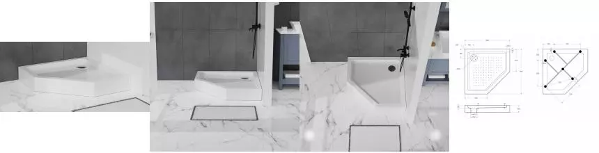 Душевой поддон «Belbagno» TRAY-BB-P-90-15-W низкий акриловый многоугольный с сифоном белый