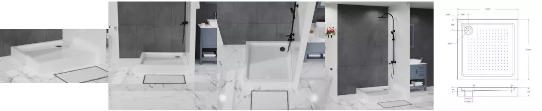 Душевой поддон «Belbagno» TRAY-BB-A-100-15-W низкий акриловый квадратный с сифоном белый